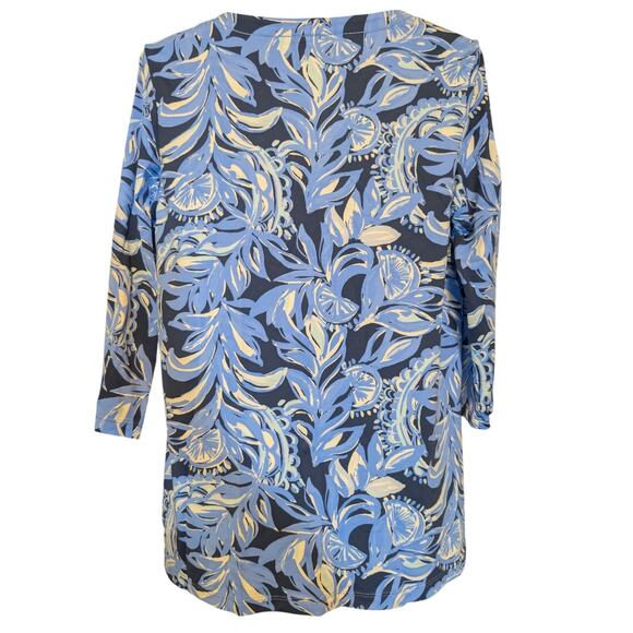 Lilly Pulitzer Karina Blue Pink 3/4 Sleeve Tunic Zanzibar Fish UPF 50 Size Large - Picture 5 of 7